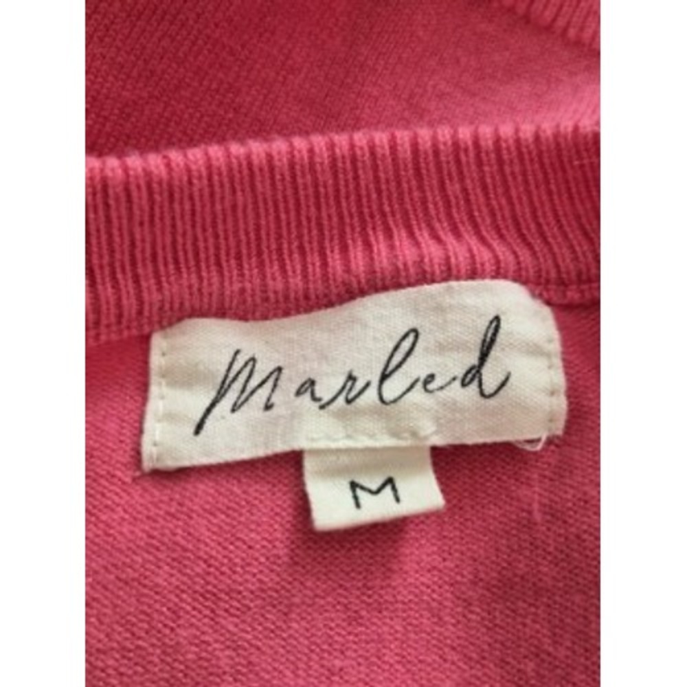 Marled Pink Sequin Heart Puff Sleeve Crewneck Sweater Womens Medium - Picture 2 of 5